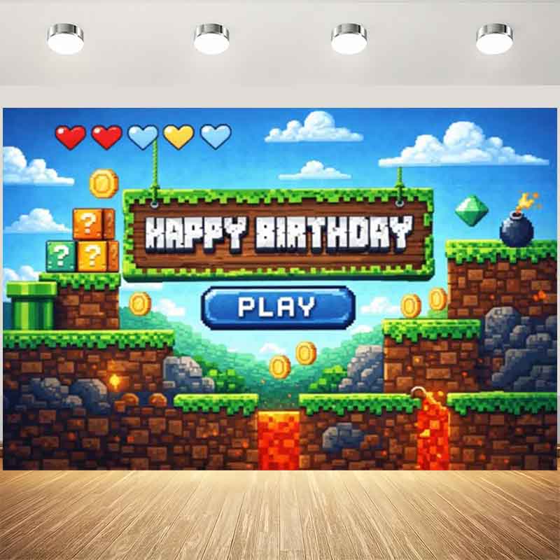 Background Retro Gaming - Pixel Video Game Birthday Backdrop Retro