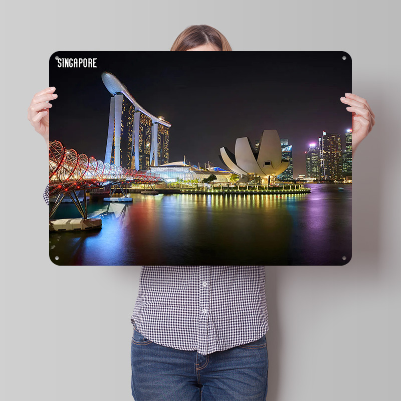Singapore Skyline At Night Pos - Retro Gaming At ulasan dan harga