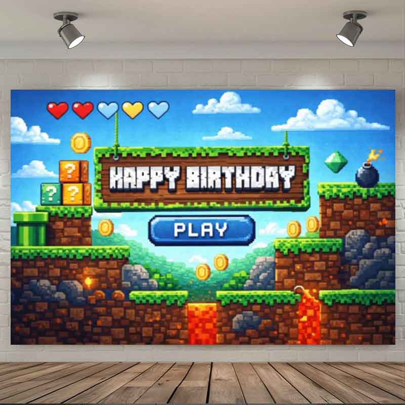 Pixel Video Game Birthday Back - Background Retro Gaming ulasan dan harga
