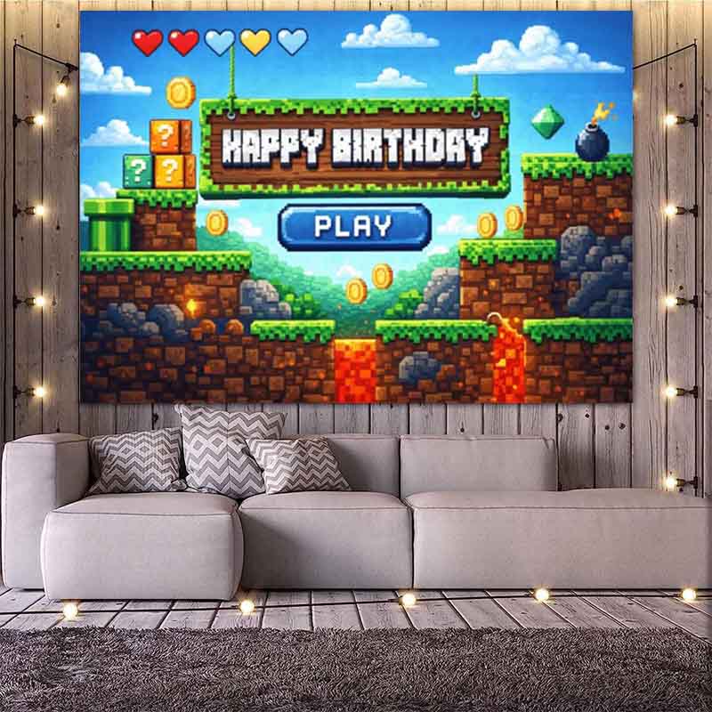 Pixel Video Game Birthday Back - Background Retro Gaming ulasan dan harga