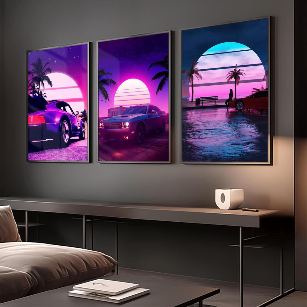Cyberpunk 80s Retro car city P - Retro Gaming Wallpaper ulasan dan harga
