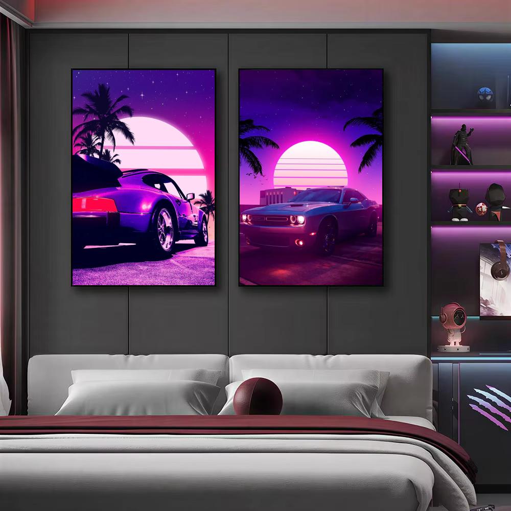 Cyberpunk 80s Retro car city P - Retro Gaming Wallpaper ulasan dan harga
