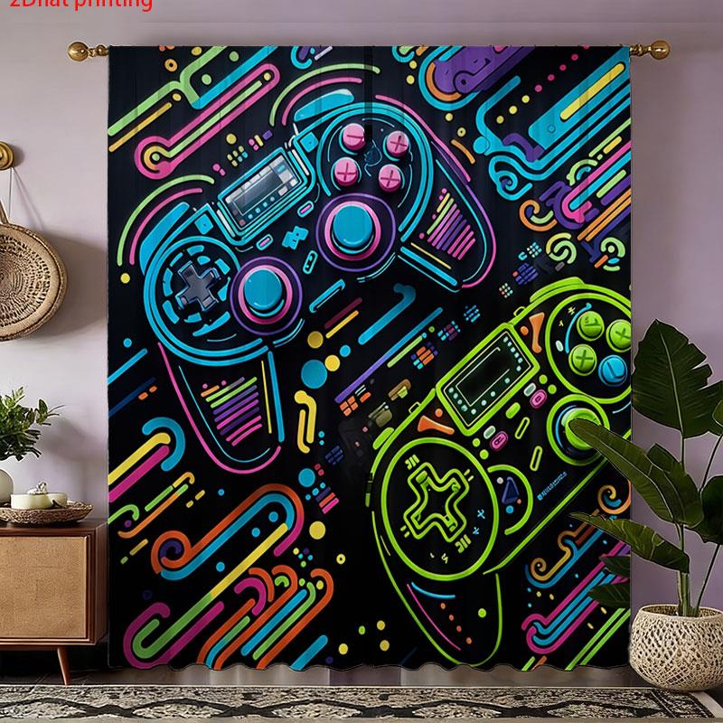 2pcs Gaming Curtains Neon Retr - Background Retro Gaming ulasan dan harga